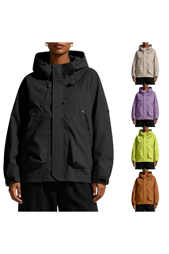 Women's Rain Jacket with Hood Oversized Lightweight Hiking Rain Jacket Zip Up Outdoor Coat with Large Zipper Pockets Yellow