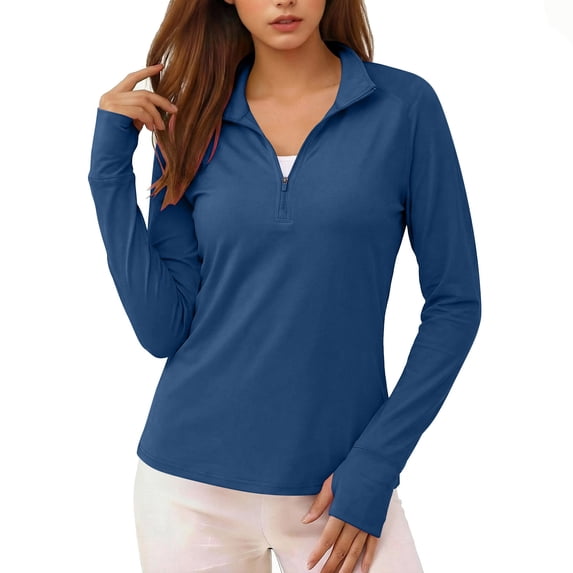 FRSASU Women's Rash Guard Long Sleeve 1/4 Zip UPF 50+ UV Sun Protection Quick Dry Workout Hiking Athletic Shirts Navy