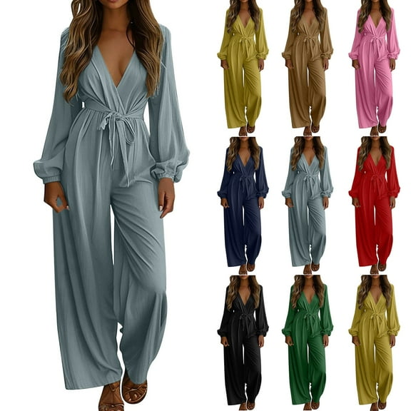 FRSASU Women's Retro Cotton Linen Casual Loose Jumpsuits Elegant Bohemian Long Sleeve Wide Leg Long Pant Rompers Yellow XL(XL)