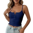 thumbnail image 1 of FRSASU Women's Ribbed Henley Tank Tops Square Neck Camisole Adjustable Spaghetti Strap Fitted Summer Shirts Dark Blue, 1 of 6