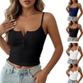 thumbnail image 1 of FRSASU Women's Ribbed Henley Tank Tops Square Neck Camisole Adjustable Spaghetti Strap Fitted Summer Shirts White, 1 of 6