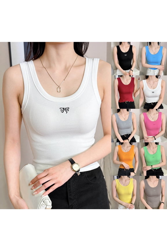 Women's Ribbed Sleeveless One Size Top Racerback Slim Fit Stretch Basic Casual Tank Tops Yellow