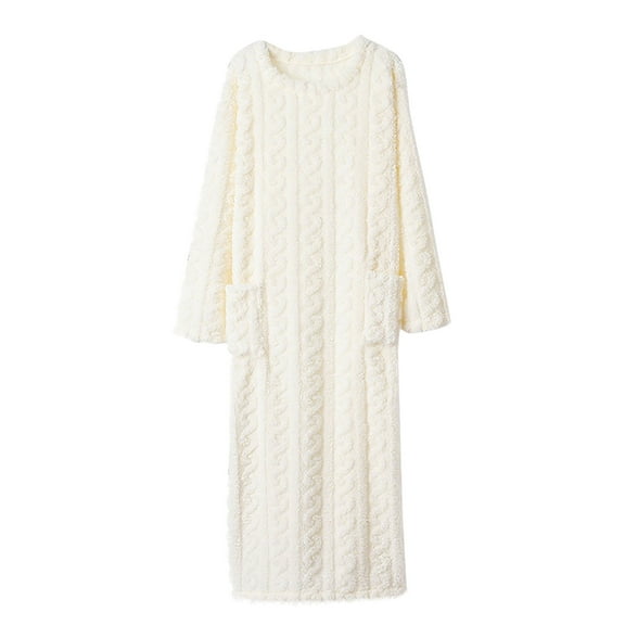 FRSASU Women's Robe Fashionable Long Sleeve Solid Color Casual Loose Warm Home Wear Nightgowns White