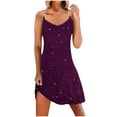 thumbnail image 1 of FRSASU Women's Round Neck Bodycon Dress Glitter Spaghetti Straps Ruched Sleeveless Basic Mini Dress Purple, 1 of 8