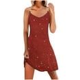 thumbnail image 1 of FRSASU Women's Round Neck Bodycon Dress Glitter Spaghetti Straps Ruched Sleeveless Basic Mini Dress Wine, 1 of 8