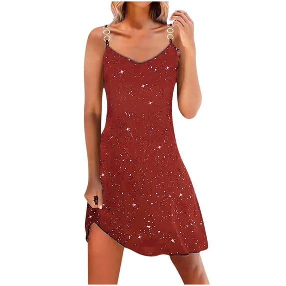 FRSASU Women's Round Neck Bodycon Dress Glitter Spaghetti Straps Ruched Sleeveless Basic Mini Dress Wine