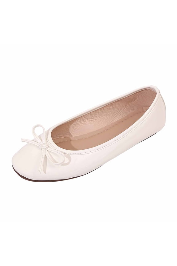 Women's Round Toe Ballet Flats Comfortable Bow Dressy Bowtie Flats Shoes White