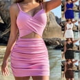 thumbnail image 1 of FRSASU Women's Ruched Bodycon Mini Dresses V-Neck Twist Front Spaghetti Strap Cut Out Summer Short Club Party Dress White, 1 of 7