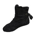 thumbnail image 1 of FRSASU Women's Ruched Faux Suede Flat Ankle Boots Back Zipper Bow Decor Soft Round Toe Casual Short Booties Black, 1 of 9