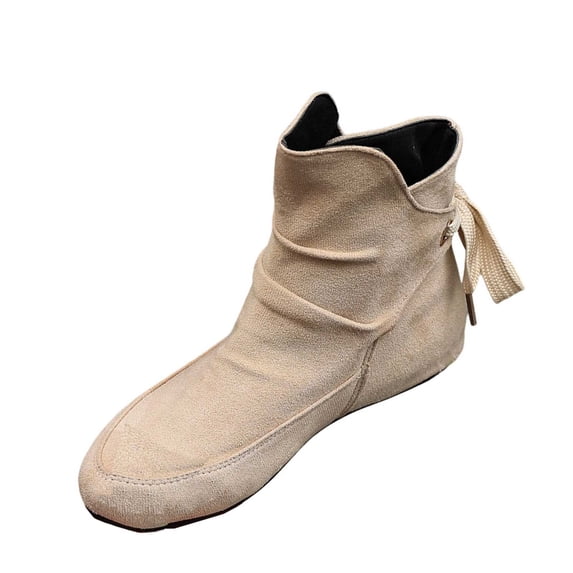 FRSASU Women's Ruched Faux Suede Flat Ankle Boots Back Zipper Bow Decor Soft Round Toe Casual Short Booties Khaki