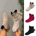 thumbnail image 1 of FRSASU Women's Ruched Faux Suede Flat Ankle Boots Back Zipper Bow Decor Soft Round Toe Casual Short Booties Wine, 1 of 9