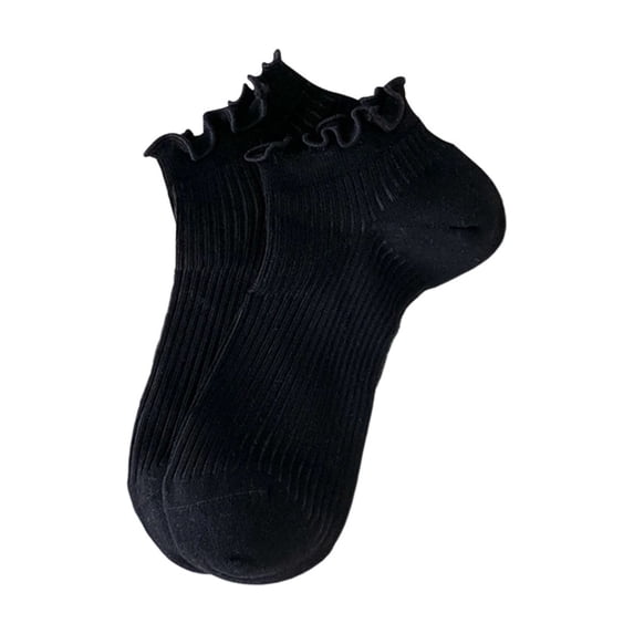 FRSASU Women's Ruffle Ankle Cotton Socks 1-Pairs Lace Trim Low Cut Casual Socks for Daily Wear Black