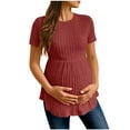 thumbnail image 1 of FRSASU Women's Ruffle Hem Maternity T Shirt Short Sleeve Crewneck Ribbed Knit Peplum Tee Tops Red, 1 of 8