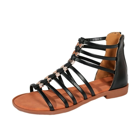 FRSASU Women's Sandals Fashion Casual Summer Solid Color Open Toe High Low Heel Thick Zipper Shoes Sandals Black 5.5(36)