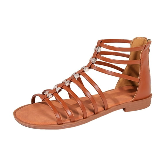 FRSASU Women's Sandals Fashion Casual Summer Solid Color Open Toe High Low Heel Thick Zipper Shoes Sandals Brown 9.5(43)