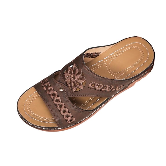 FRSASU Women's Sandals Summer Solid Slip On Casual Open Toe Wedges Soft Bottom Breathable Slides Sandalias Coffee
