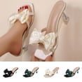 thumbnail image 1 of FRSASU Women's Satin Kitten Heels Mules Sandals Slip On Bowknot Open Toe Backless Dress Low Heeled Slipper Slides White, 1 of 8