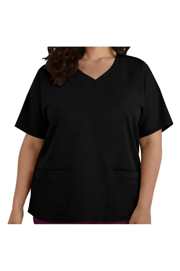 Women's Scrubs Healthcare Top, Moisture-Wicking Stretch Scrub Shirts V Neck Short Sleeve Pullover Top with Pockets Black