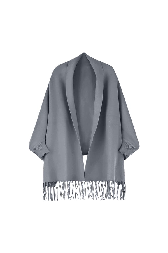 Women's Shawl Wrap Poncho Cape Open Front Cardigan Shawls for Fall Winter Solid Color Cloak Wedding Dress with Sleeves Cloak Gray