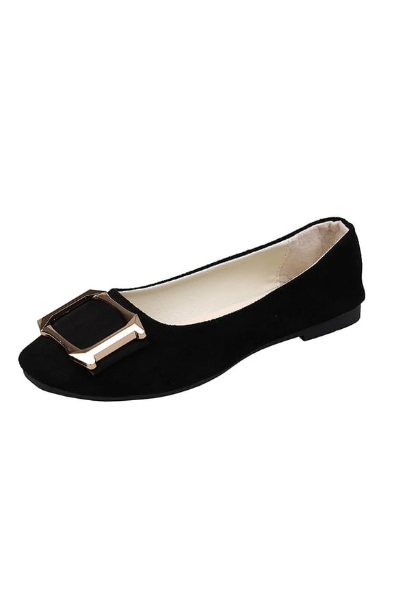 Women's Shoes Patent Leather Flats Pumps Square Buckle Ladies Square Toe Flat Shoes Black