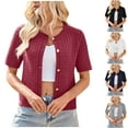thumbnail image 1 of FRSASU Women's Short Sleeve Button Up Cardigan Crewneck Lightweight Knit Business Casual Sweater Tops White, 1 of 7