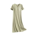 thumbnail image 1 of FRSASU Women's Short Sleeve Modal Solid Nightgown with Chest Cushion Loose and Comfortable Long Nightdress Green, 1 of 3
