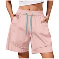 thumbnail image 1 of FRSASU Women's Shorts Elastic Waist Drawstring Straight Leg Baggy Quick Dry Running Workout Swimming Shorts with Pockets Pink, 1 of 5