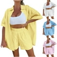 thumbnail image 1 of FRSASU Women's Shorts Sets 2 Piece Summer Vacation Style Short Sleeve Top and Shorts Sweatsuit Set Vacation Outfits Yellow XL(XL), 1 of 7