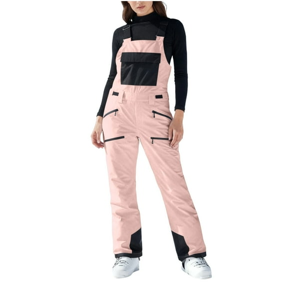 FRSASU Women's Ski Bibs Snowboard Pants Snow Bib Tight Overalls Outdoor Bibs Ski Pants Waterproof Insulated Ski Pants (with Elastic) Pink