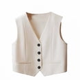thumbnail image 1 of FRSASU Women's Sleeveless Button Down Suit Vest Slim Fit Short Waistcoat Jacket Elegant office Work Blazer Beige, 1 of 5