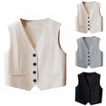 thumbnail image 1 of FRSASU Women's Sleeveless Button Down Suit Vest Slim Fit Short Waistcoat Jacket Elegant office Work Blazer Gray, 1 of 5