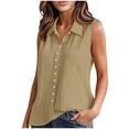 thumbnail image 1 of FRSASU Women's Sleeveless Button Shirts Solid Color Casual Cotton Linen V Neck Sleeveless Business Work Tank Tops Khaki, 1 of 8
