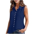 thumbnail image 1 of FRSASU Women's Sleeveless Button Shirts Solid Color Casual Cotton Linen V Neck Sleeveless Business Work Tank Tops Navy, 1 of 8