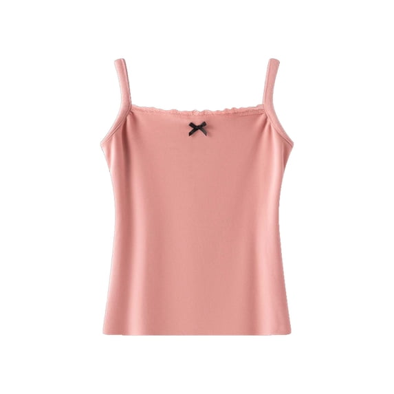 FRSASU Women's Sleeveless Tank Top Summer Solid Color Casual Scoop Neck Basic Velvet Lace Cami Shirts Pink
