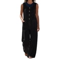 thumbnail image 1 of FRSASU Women's Sleeveless Wide‑Leg Jumpsuit Relaxed Fit Button‑Down Front Overall Jumpsuit with Big Side Pockets Black, 1 of 6