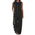 thumbnail image 1 of FRSASU Women's Sleeveless Wide‑Leg Jumpsuit Relaxed Fit Button‑Down Front Overall Jumpsuit with Big Side Pockets Dark Gray, 1 of 6