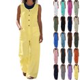 thumbnail image 1 of FRSASU Women's Sleeveless Wide‑Leg Jumpsuit Relaxed Fit Button‑Down Front Overall Jumpsuit with Big Side Pockets Yellow, 1 of 6