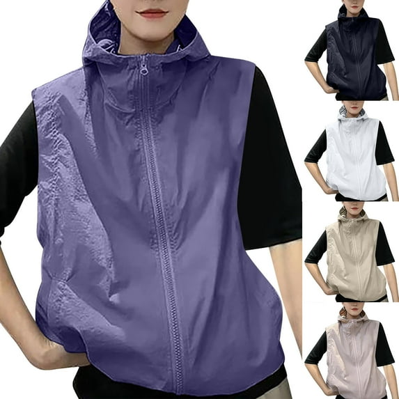 FRSASU Women's Sleeveless Zip Up Hoodies Casual Loose Fit Sweatshirts Lightweight Jackets Vest White XL(XL)