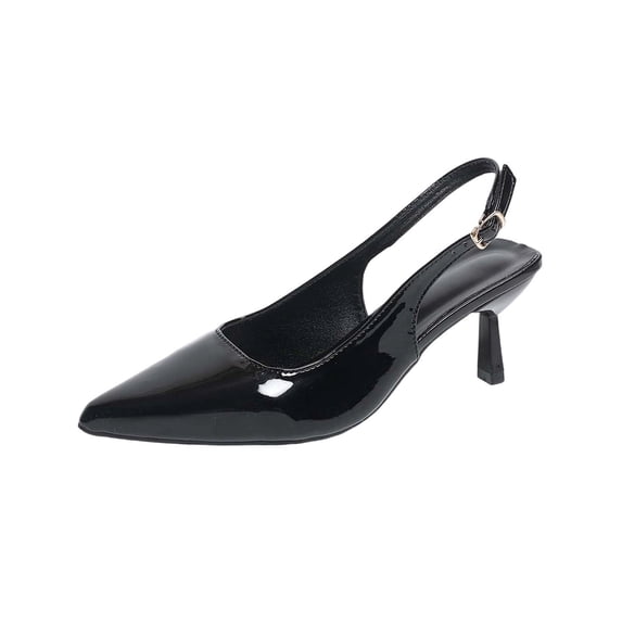 FRSASU Women's Slingback High Heels Pointed Toe Stilettos Metal Buckle Dress Party Pump Shoes Black