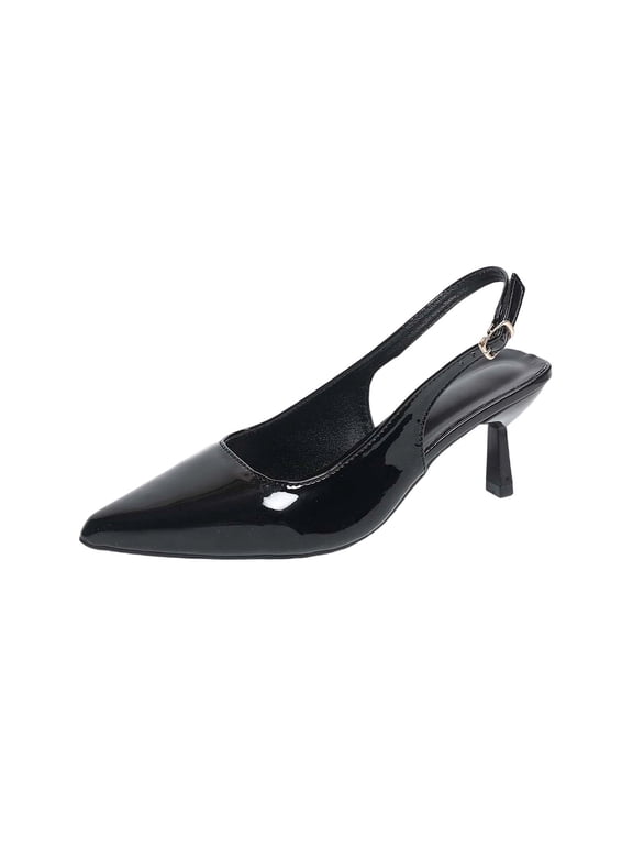Women's Slingback High Heels Pointed Toe Stilettos Metal Buckle Dress Party Pump Shoes Black