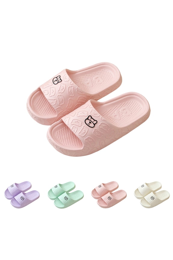 Women's Slippers Indoor Soft Sole Cartoon Bear Print Slides Bathroom EVA Indoor Summer Outdoor Cool Shoes White
