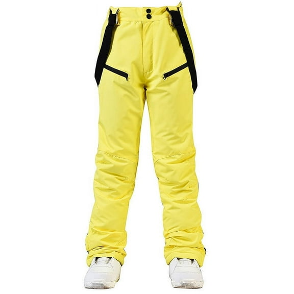 FRSASU Women's Snow Ski Pants Insulated Winter Warm Outdoor Waterproof Snowboard Pants Bibs Detachable Suspender Yellow