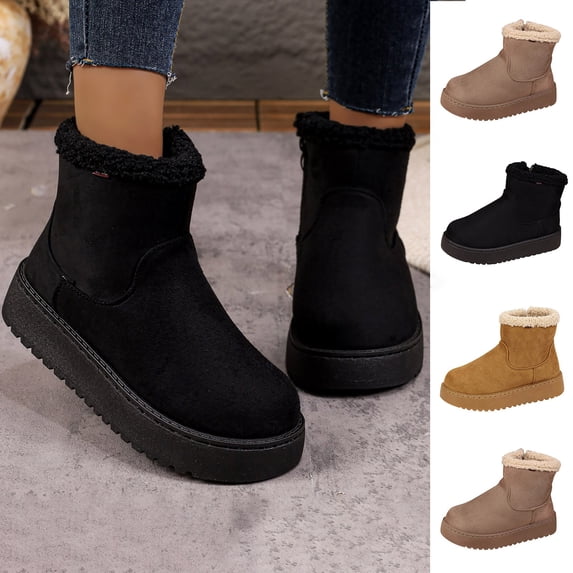 FRSASU Women's Snow Winter Boots Fuzzy Ankle Short Fur Lined Outdoor Slip-on Snow Booties with Zipper Khaki
