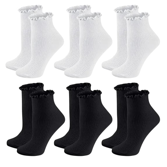 FRSASU Women's Socks Ruffle Turn-Cuff Casual Crew Socks Breathable Cool ...