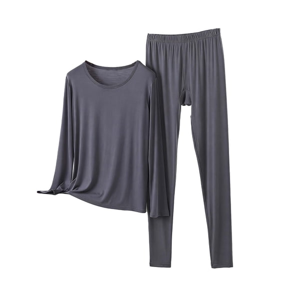 FRSASU Women's Soft Modal Pajamas Sets - Loose Crewneck Long Sleeve Sleepwear Elastic Waist Pants 2 Pieces Nightwear Gray