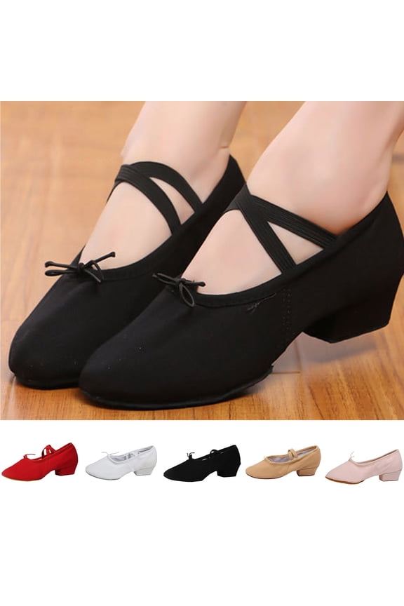 Women's Canvas Latin Dance Shoes Close ToLow Heels Dance Training Stretch Flats Beginner Dance Practice Shoes White