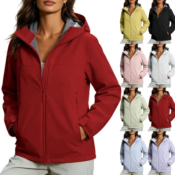 FRSASU Women's Softshell Hooded Jacket Full Zip Water Resistant Windproof Lightweight Outdoor Coat with Pockets Yellow