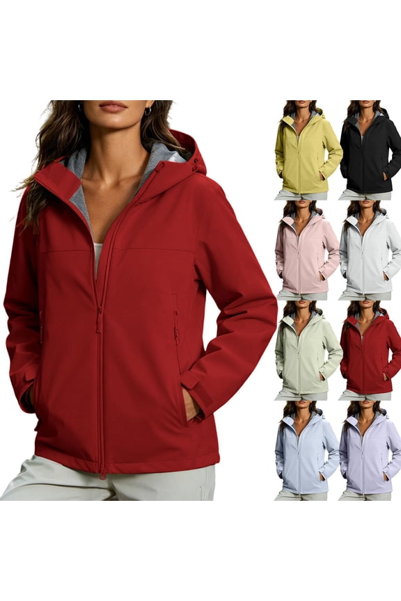 Women's Softshell Hooded Jacket Full Zip Water Resistant Windproof Lightweight Outdoor Coat with Pockets Yellow