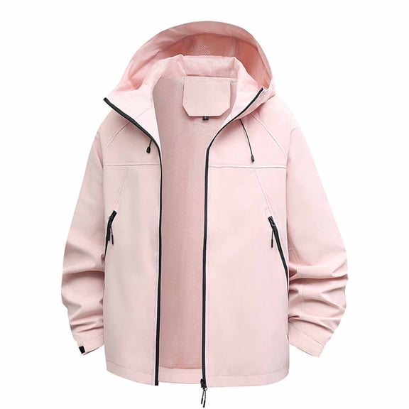 FRSASU Women's Softshell Jacket with Hood Warm Lightweight Waterproof Insulated Windbreaker with Pockets Pink
