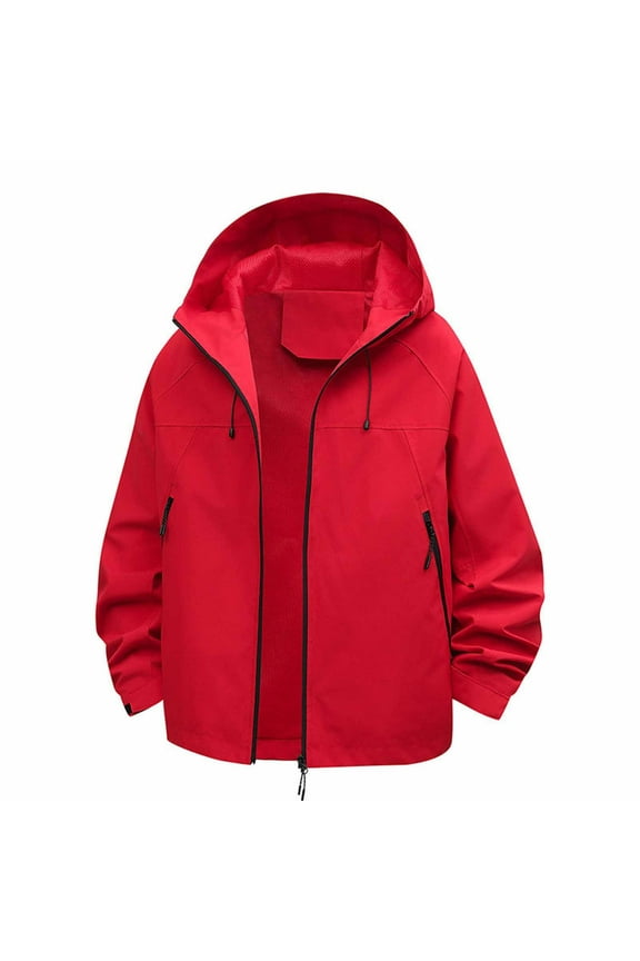 Women's Softshell Jacket with Hood Warm Lightweight Waterproof Insulated Windbreaker with Pockets Red